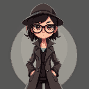 all emotion, a female detective, wearing glasses and a full-length coat.