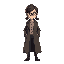 hi-res pixel art, female detective, wearing glasses and coat, full-length.