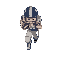 top down like the camera is directly above the player, view of an american football player running with the ball, 2 color 20x20 pixels
