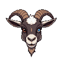 a pixelated goat's head with cybernetic implants speaking
