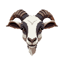 a pixelated goat's head with cybernetic implants for half it's head