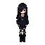  emo girl character with no facial features. she has long black hair with jagged bangs covering one eye, wearing a black oversized hoodie, ripped skinny jeans, and chunky boots. 