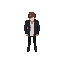 man , black jacket and white shirt and black pants and no face and brown hair