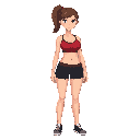 a woman wear red sport bra and black shorts