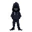 "a pixel art character of a hacker standing confidently, wearing a dark modern hoodie with the hood up. their face is partially hidden in shadows or by a sleek cyber mask. 