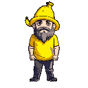 a male man, wearing a banana hat and he beard is white