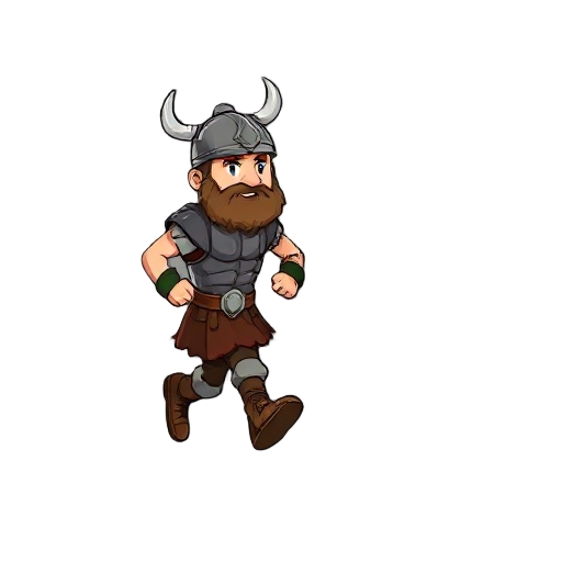 viking soldier without armor, only with helmet and pants with shoes running