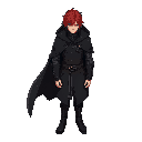 gothic style man, cloak, final fantasy style, overhead, rpg, red hair, goth