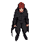 gothic style man, cloak, final fantasy style, overhead, rpg, red hair, goth