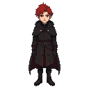 gothic style man, cloak, final fantasy style, overhead, rpg, red hair, goth