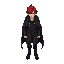 gothic style man, cloak, final fantasy style, overhead, rpg, red hair, goth
