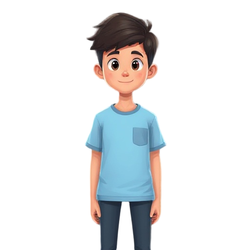 young student wearing a light blue short-sleeved shirt with gray sleeves