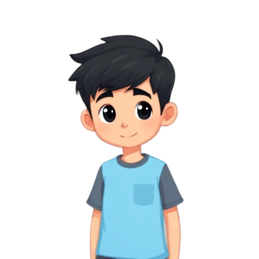young student wearing a light blue short-sleeve shirt with gray sleeves, pixelated i want all the animations