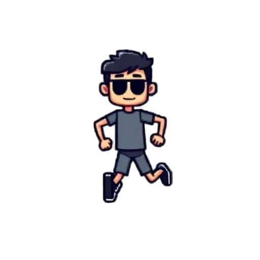 make a character lika a 8 bits video game, horizontal view and running 