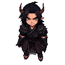 a samurai with black hair, determined expression. only his left eye is demonic, glowing red, and his left arm is monstrous with claws. no horns, the rest of his body is completely human. wearing a dark kimono with metal armor, a sheathed katana, mystical 