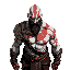 create a highly detailed and realistic character inspired by kratos from the god of war series. he is a powerful, muscular warrior with pale ash-colored skin marked by red war paint in a diagonal stri