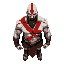 create a highly detailed and realistic character inspired by kratos from the god of war series. he is a powerful, muscular warrior with pale ash-colored skin marked by red war paint in a diagonal stri