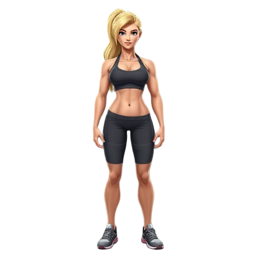 very tall incredibly muscular and busty blonde woman in workout clothe