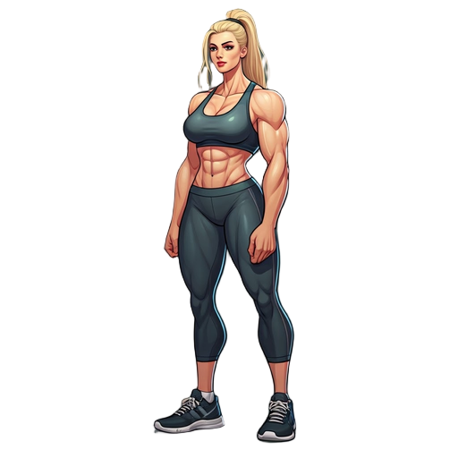 very tall and incredibly muscular blonde woman in workout clothes