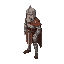 a guardian character in medieval templar style looking to the left, inclinate 45º oblicuo, isometric, style tibia game
