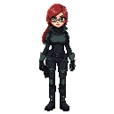 a female protagonist wearing stealth gear. she should be attractive, with a large chest, with red hair green eye. 