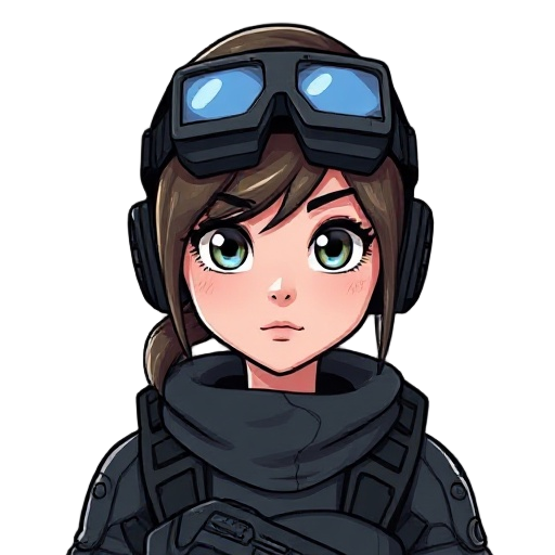 a female "metal gear solid" like protagonist wearing stealth gear and night vision goggles on their forehead. 