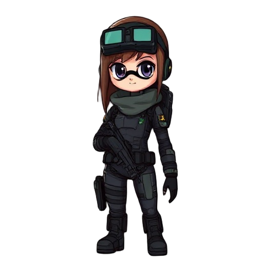 a female "metal gear solid" like protagonist wearing stealth gear and night vision goggles on their forehead. 