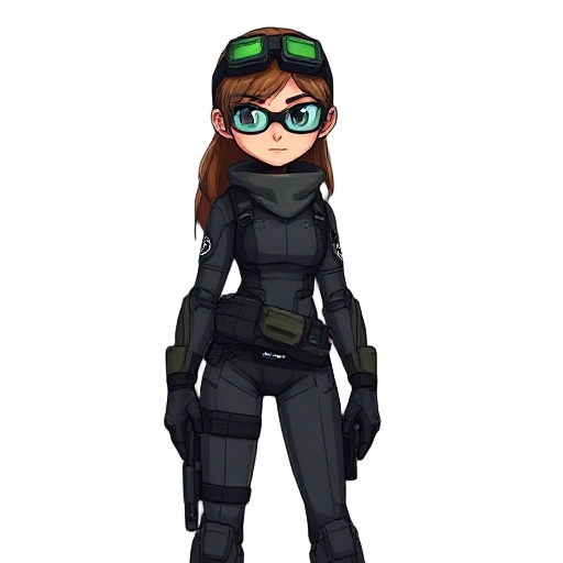 a female "metal gear solid" like protagonist wearing stealth gear and night vision goggles on their forehead. she should be attractive and tall. 