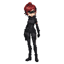 a female protagonist wearing stealth gear. she should be attractive, with a large chest, with red, tied up hair green eye. 