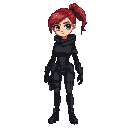 a female protagonist wearing stealth gear. she should be attractive, with a large chest, with red, tied up hair green eye. 