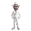a guy in a white suit and white fedora 
