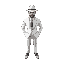 a guy in a white suit and white fedora 
