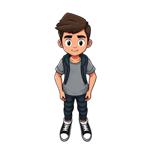 crie um personagem jovem e moderno, parecido com uma pessoa que faz lives ou videos para o youtube, de preferencia com caracteristicas brasileiras