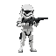 a stormtrooper, holding a e-11 blaster rifle, aiming right, with mud and dirt on his armor.