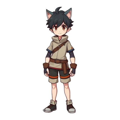 maplestory style character, human male, looks like kilua from hunter x hunter
