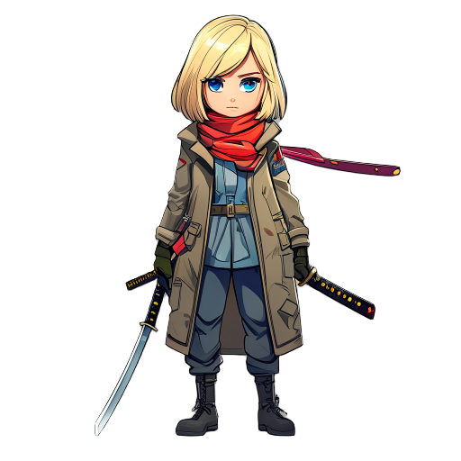 1 girl, airplane, blonde hair, blue eyes, coat, dress, katana, military, scarf, sheath, short hair, solo, sword, weapon, wind