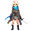 1 girl, airplane, blonde hair, blue eyes, coat, dress, katana, military, scarf, sheath, short hair, solo, sword, weapon, wind
