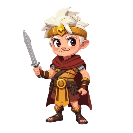 genera ah un personaje que estara en la epoca de el inperio romano pero si atuendo es un poco mas actual tipo cuero con oro tipo gvaquero salvage del oeste pero muy col mucho flow cabello blanco ha sque tenga todos los spitres de correr saltrar moverse al
