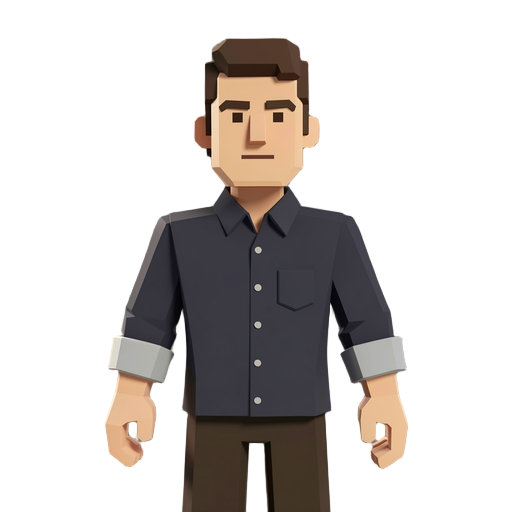 low poly voxel style humanoid bar owner wearing a dark button-up shirt with sleeves rolled up