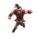 guerrero imponente pixel art, run (correr): carrera agresiva, inclinándose un poco hacia adelante con movimientos poderosos.