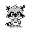 a cute cartoon demon inspired by a raccoon, with two tongues sticking out playfully, designed in a simple black and white sketch style like a hand-drawn notebook doodle. the character has large expressive eyes and exaggerated cartoon features, with a misc