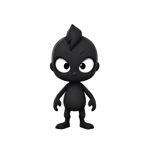 non binary, all black, with white and bright eyes