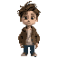 with messy brown hair, deep green eyes, pale skin with faint freckles, and average height. always dressed in casual jeans and a worn jacket that's never left behind.