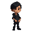 short black hair with a slight wave, hazel eyes that seem to glow in dim light, tan skin, and a lean figure. often seen in a hoodie, dark boots, and a silver bracelet with intricate patterns.