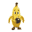 a banane with a face, arms and legs holding a bomb
