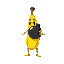 a banane with a face, arms and legs holding a bomb
