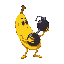 a banane with a face, arms and legs holding a bomb