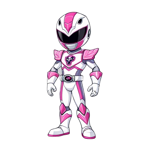 a white & pink colored power ranger with a eel on its chestplate and it says pink eel 