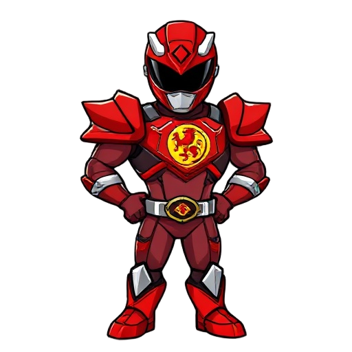 a red power ranger with a lion on its chestplate and it says red lion 