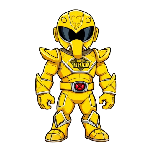 a yellow power ranger with a elephant on its chestplate and it says yellow elephant 